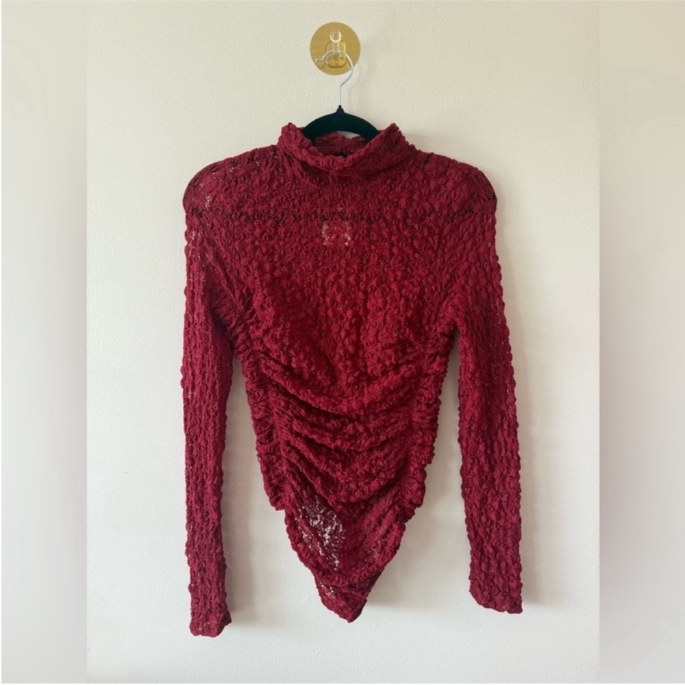 Free People Red Sheer Bodysuit Top NWT XS